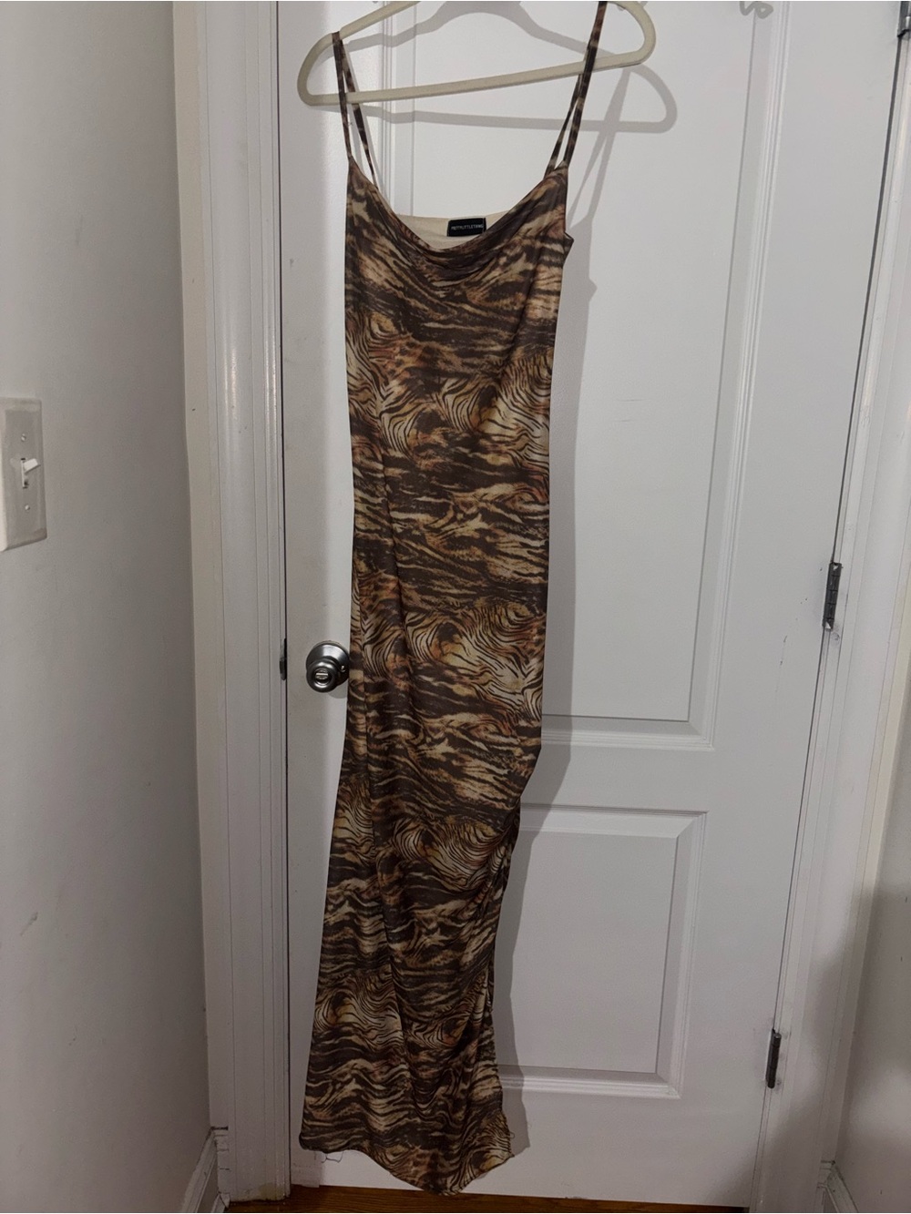 PrettyLittleThing Brown Swirl Maxi Slip Dress